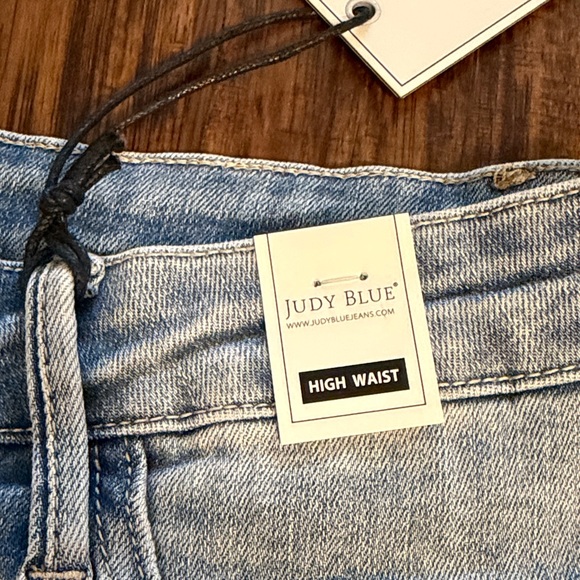 Judy Blue Women's Jean Shorts in Blue, Black, and White - Picture 5 of 16